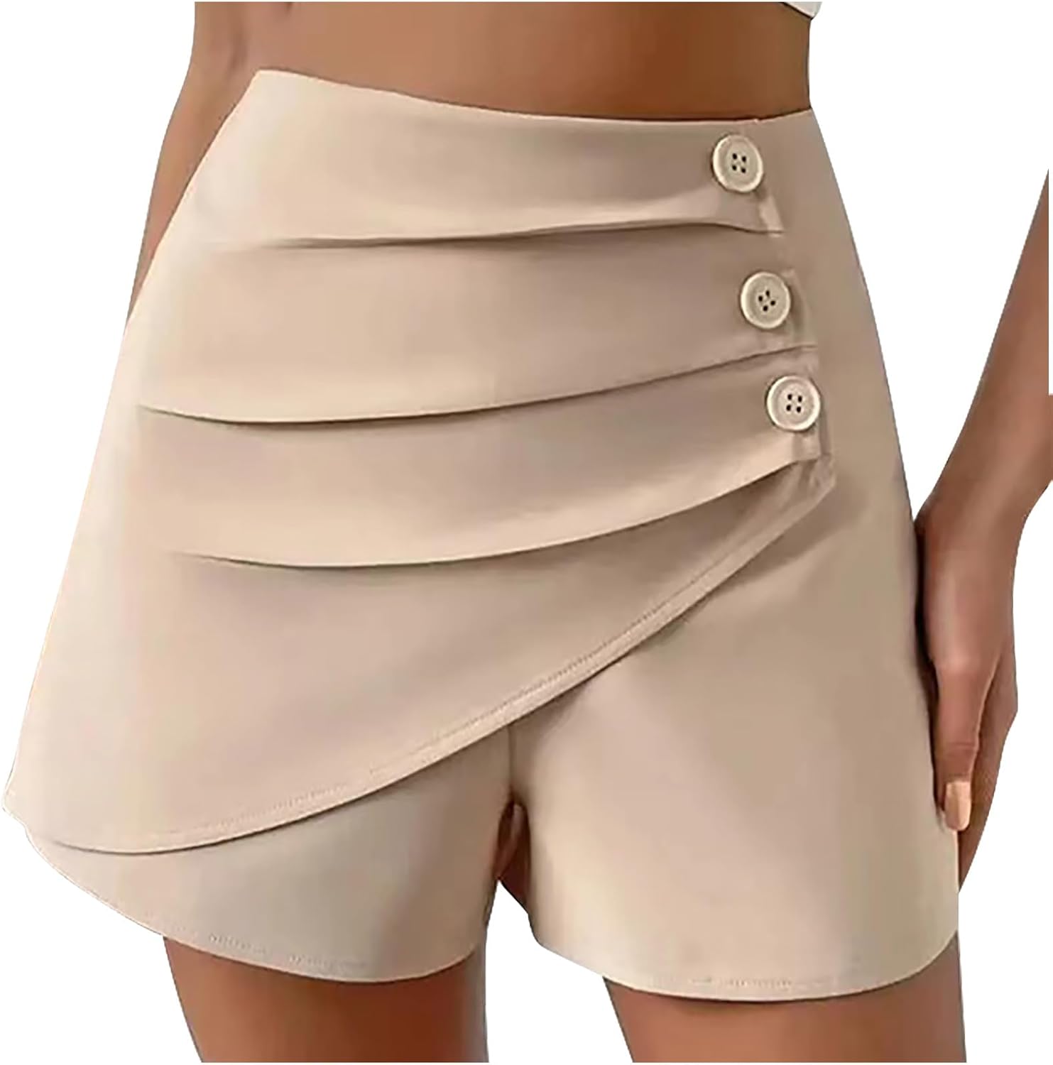 Women's Pleated Dress High Waist Wide Leg | Casual Ruched Wrap Asymmetrical Skorts Short Women's Skort Button Front