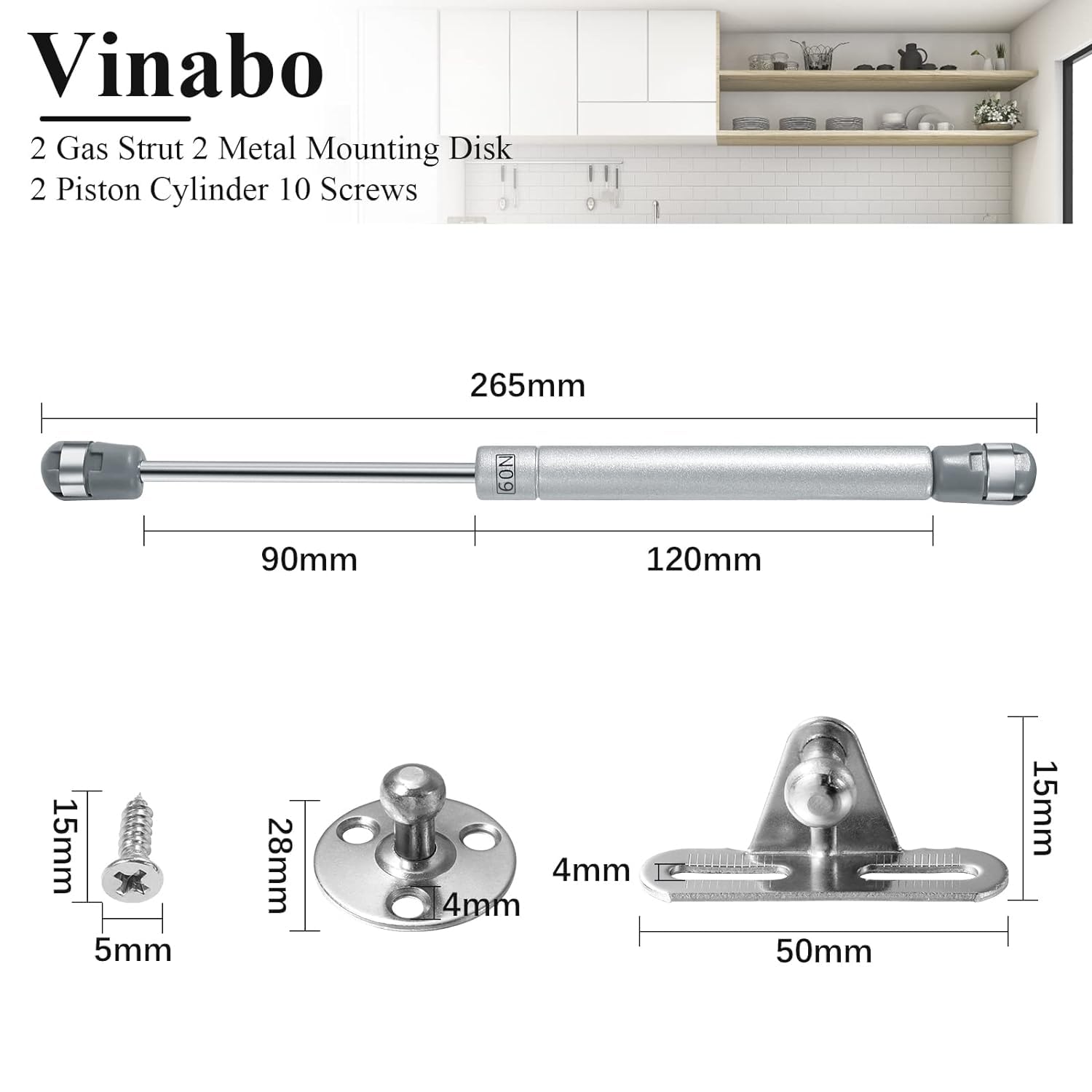 Vinabo 4 100N Gas Springs, Gas Pistons For Doors, Furniture Jack, Cabinet Hinge, Hinge Damper - View #2