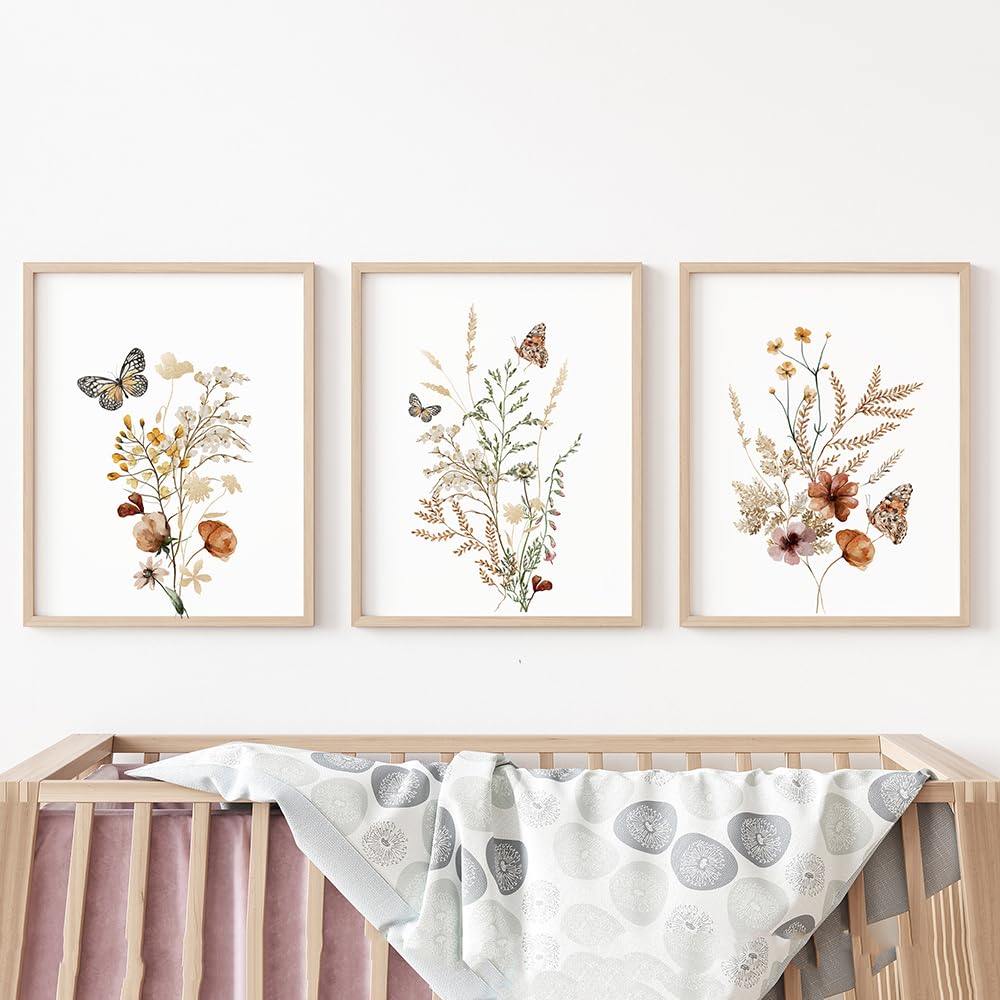 WBYZAC Art Prints-Abstract Wildflower Nursery Butterfly Floral Posters Watercolor Wall Art Canvas Painting Prints Picture Living Room Home Decor Artwork-50 * 70cm*3PCS (No Frame)