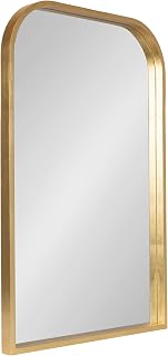 Kate and Laurel Travis Modern Basket Arch Wall Mirror, 24 x 36, Gold, Decorative Arched Bathroom Mirror for Over Sink or for Use as Living Room Wall Decor Accent