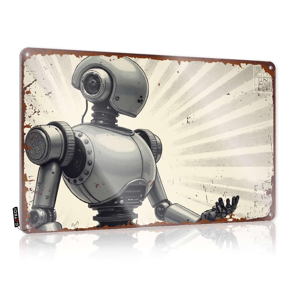 Sujd Colour Retro Wall Art Statue Vintage Wall Decor | A Retro-Style Illustration Of A Robot. Square Gift For Hunter For Bathroom Home Decoration(30X40cm)