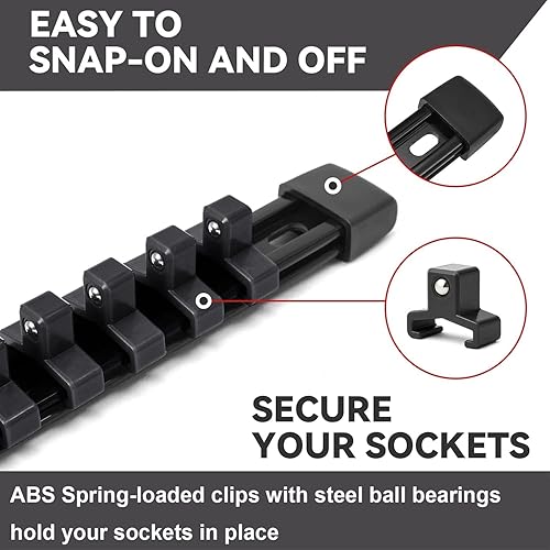 Miniatura 3 de ALOANES Organizador de llaves de vaso ABS de 18 piezas, 12 pulgada, 38 pulgadas y 14 pulgadas, soportes de riel de enchufe de alta resistencia,