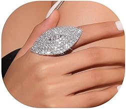FUTIMELY Shiny Rhinestone Ring for Women Bohemian Thick Big Elliptical Geometry Ring Adjustable Crystal Band Ring Wedding ...