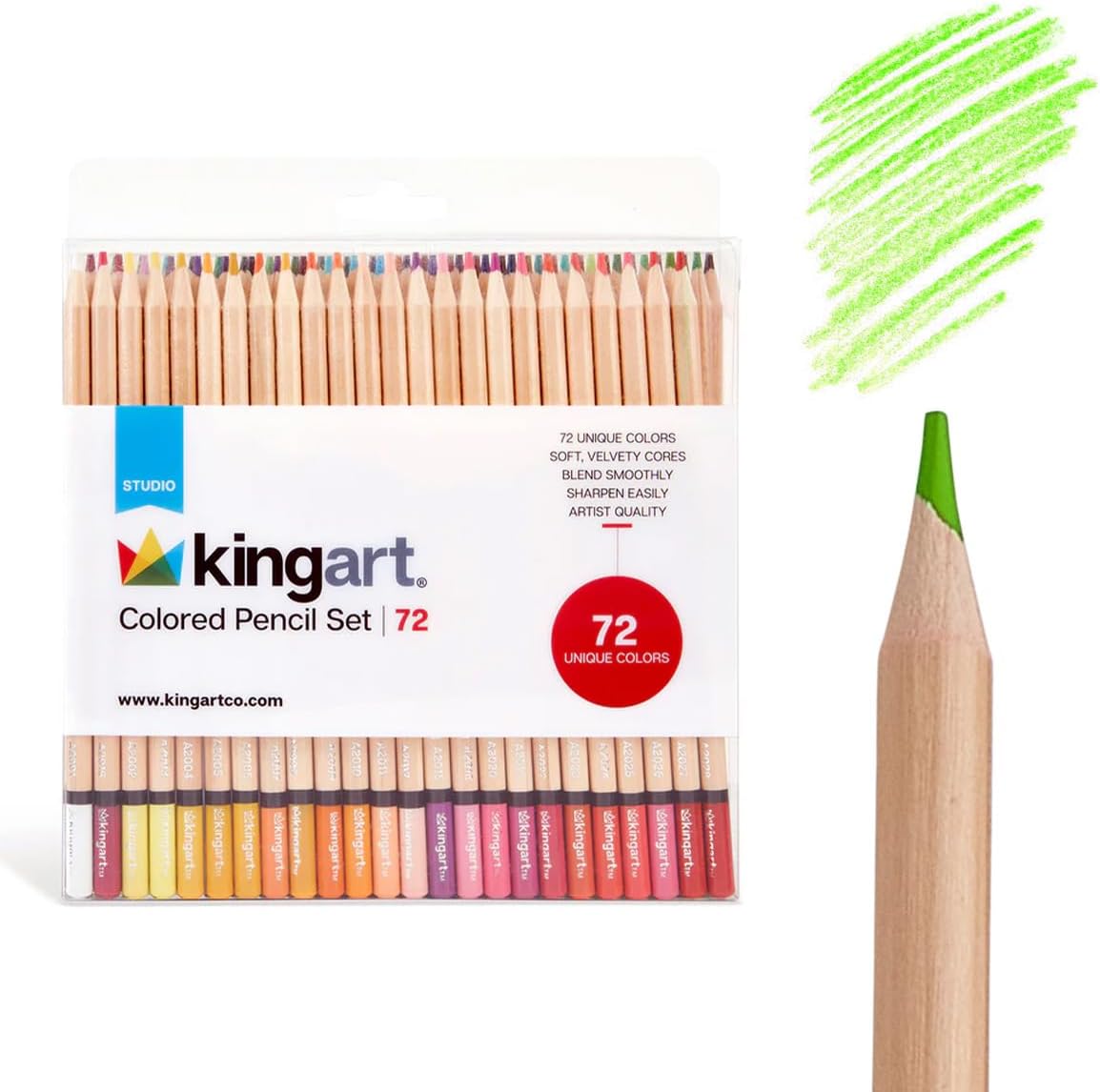 KINGART 72 Soft Core Colored Pencils, Vibrant Wax-Based Coloring Pencil Set for Adults, Artists, Drawing, Blending, Shading, All Skill Levels