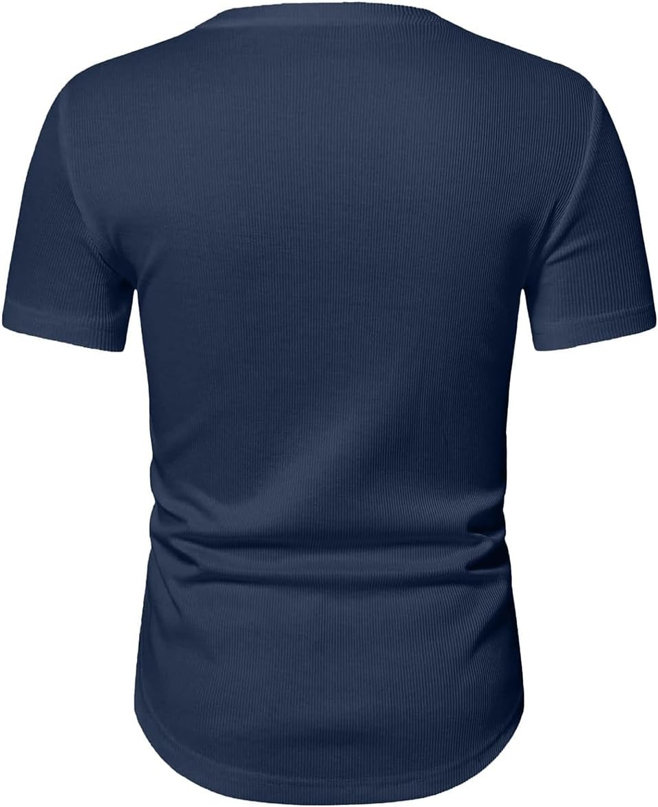 JMIERR Mens Muscle Slim T Shirts Texture V Neck Longline Henley Gym Workout Athletic Tee Shirt - Image 6