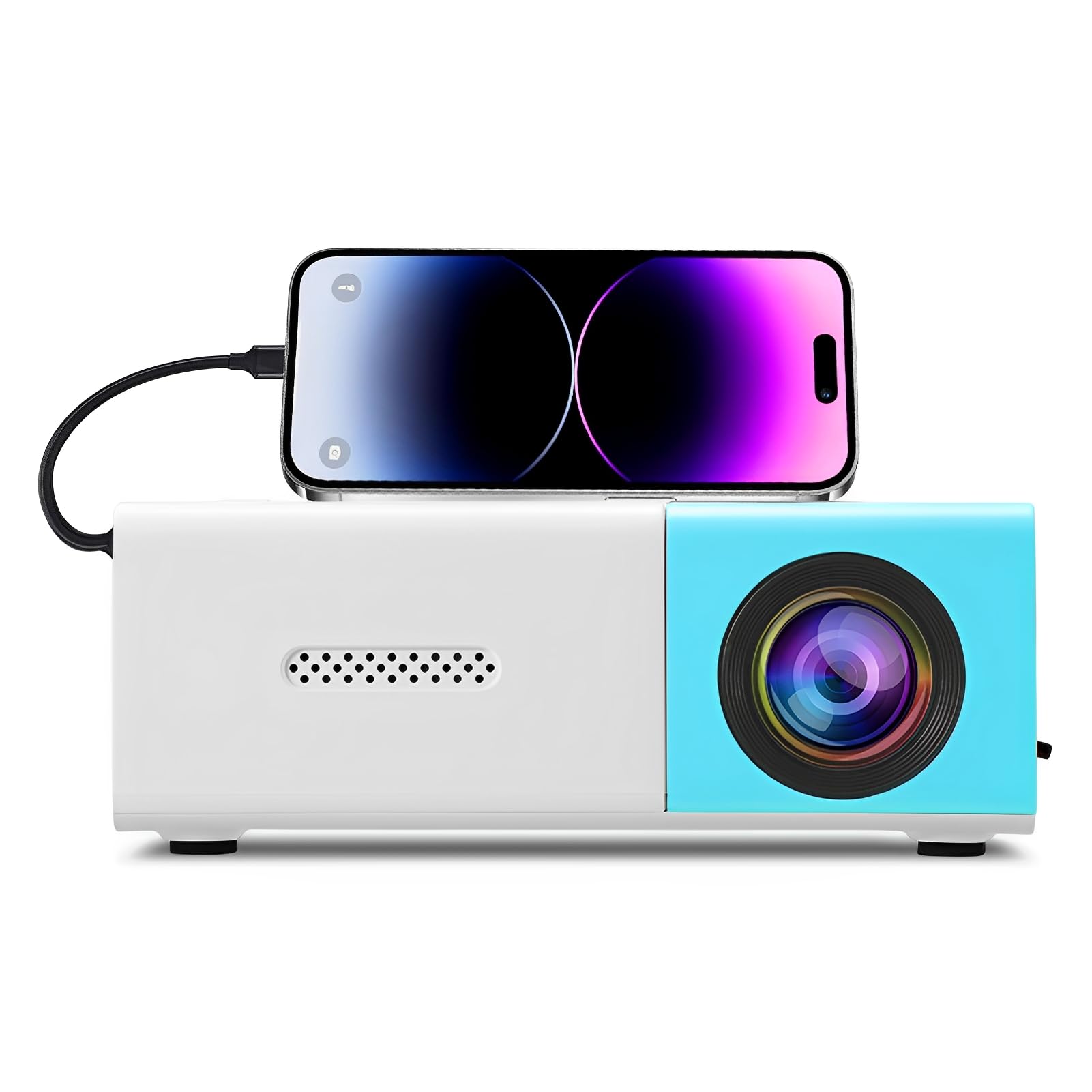 Mini Proiettore HD 1080p Portatile, Full HD Smart Home per Film con HDMI USB 3,5mm, Compatibile Smartphone Laptop TV Tablet PC, Correzione Trapezoide Automatica, Altoparlante Stere