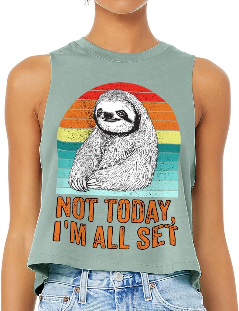 Not Today I'm All Set Racerback Cropped Tank - Word Art Women's Tank - Colorful Tank Top - Heather Dusty Blue, M