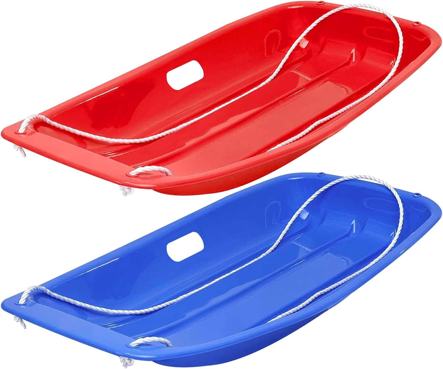 children's snow sled - durable, cold-resistant toboggan with reinforced handles and pull rope, ideal for kids ages 4+ - 35x17x4.5 inches red-blue