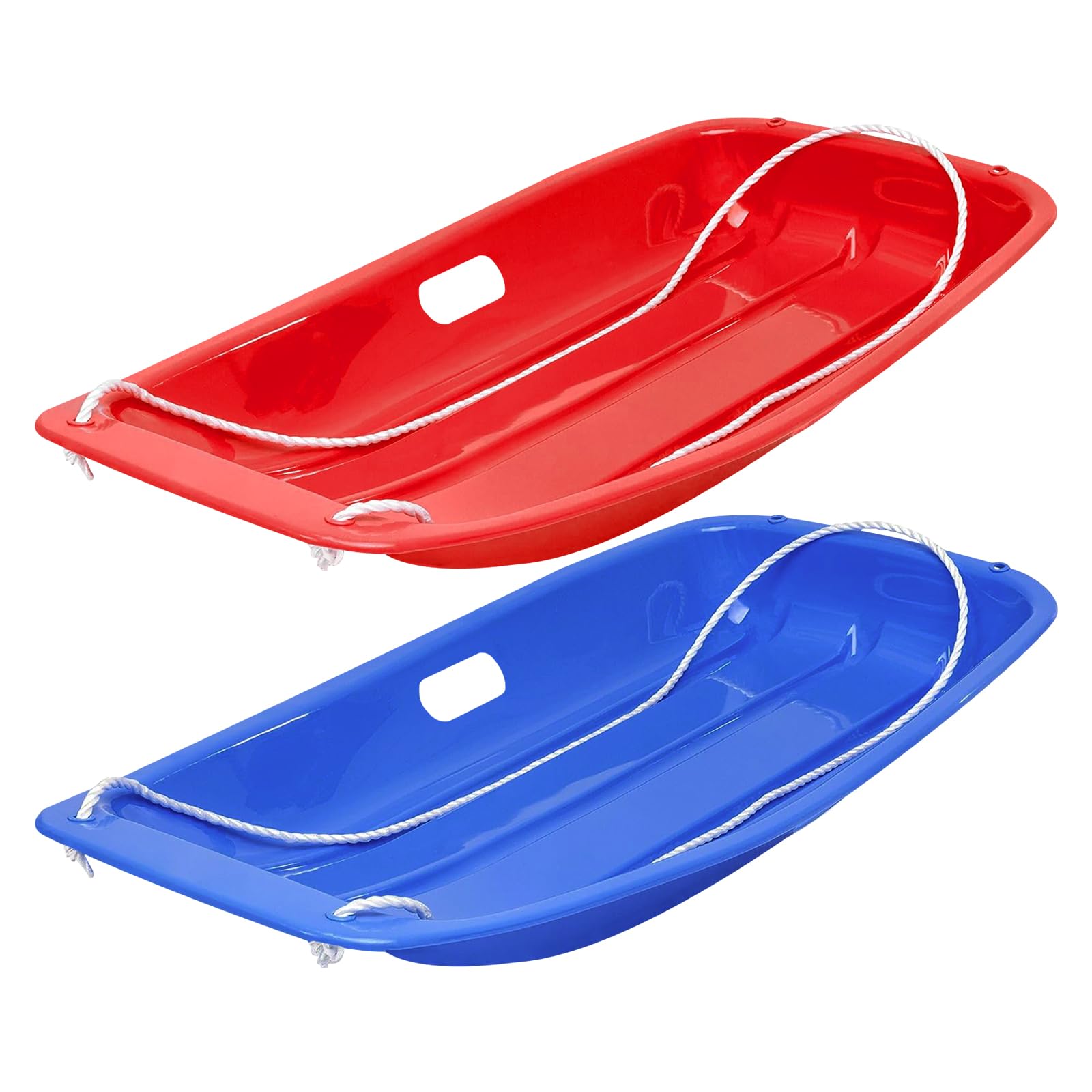 YInonma Plastic Snow Sled for Kids Adult - 35 Inch Downhill Sprinter Heavy Duty Toboggan Sled with 2 Handles and Pull Ropes for 1-2 Rider- Winter Snow Sledding Downhill Outdoor