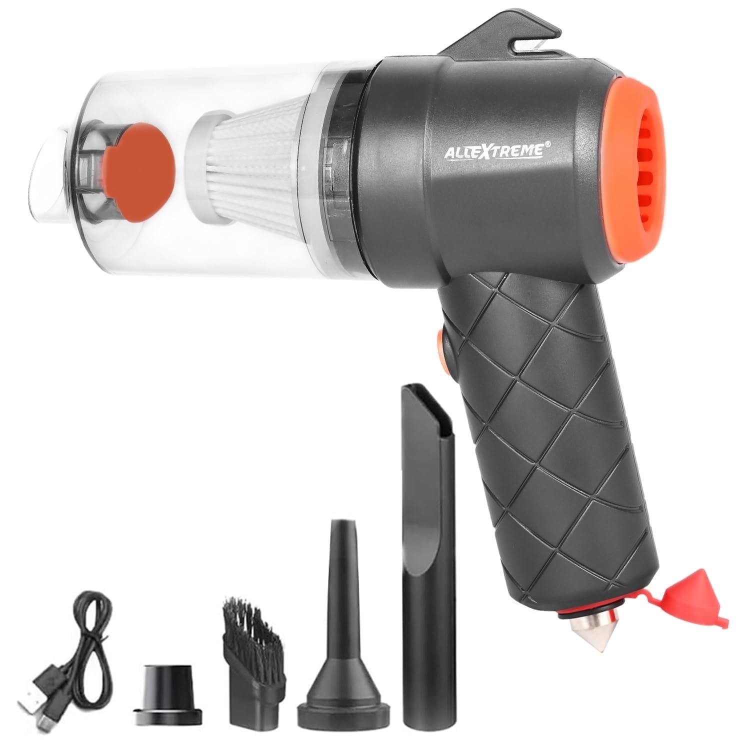 Allextreme 6-in-1 Vacuum Cleaner with Filter 4 Nozzles USB Cable Hammer Seat Belt Cutter Power Suction Rechargeable Battery Mini Car Air Blower for Dry Cleaning Home Office Traveling (1Pc, Multicolor)-image-32