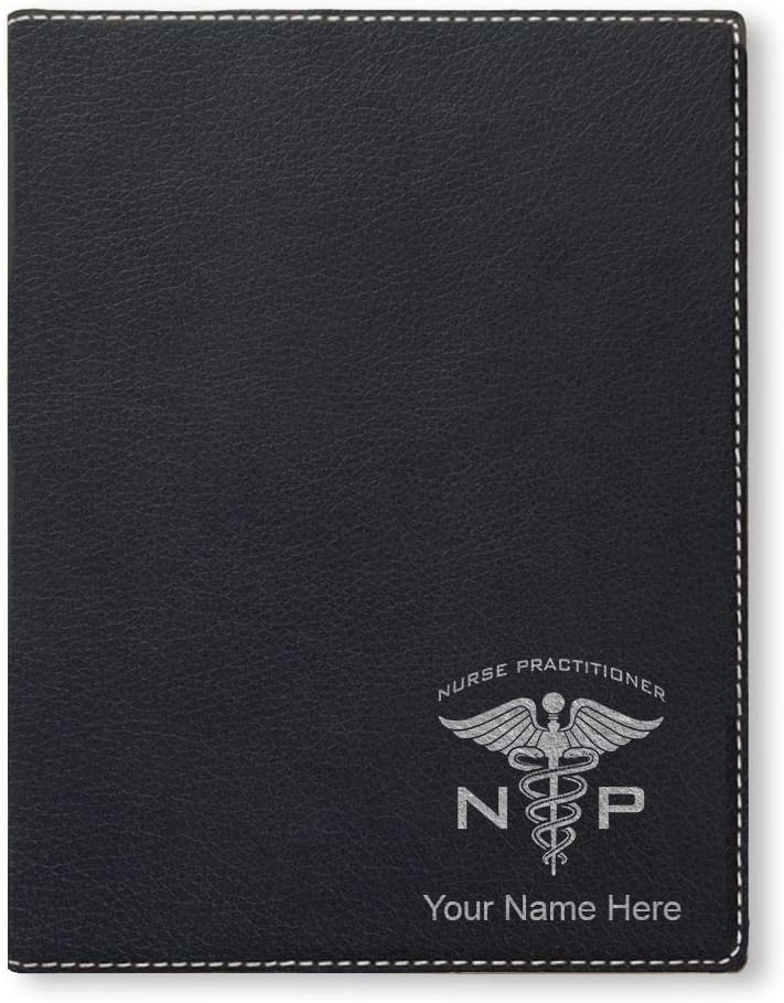 Large 9.5" X 12" Portfolio Notepad, NP Nurse Practitioner, Personalized Engraving Included (Pink)