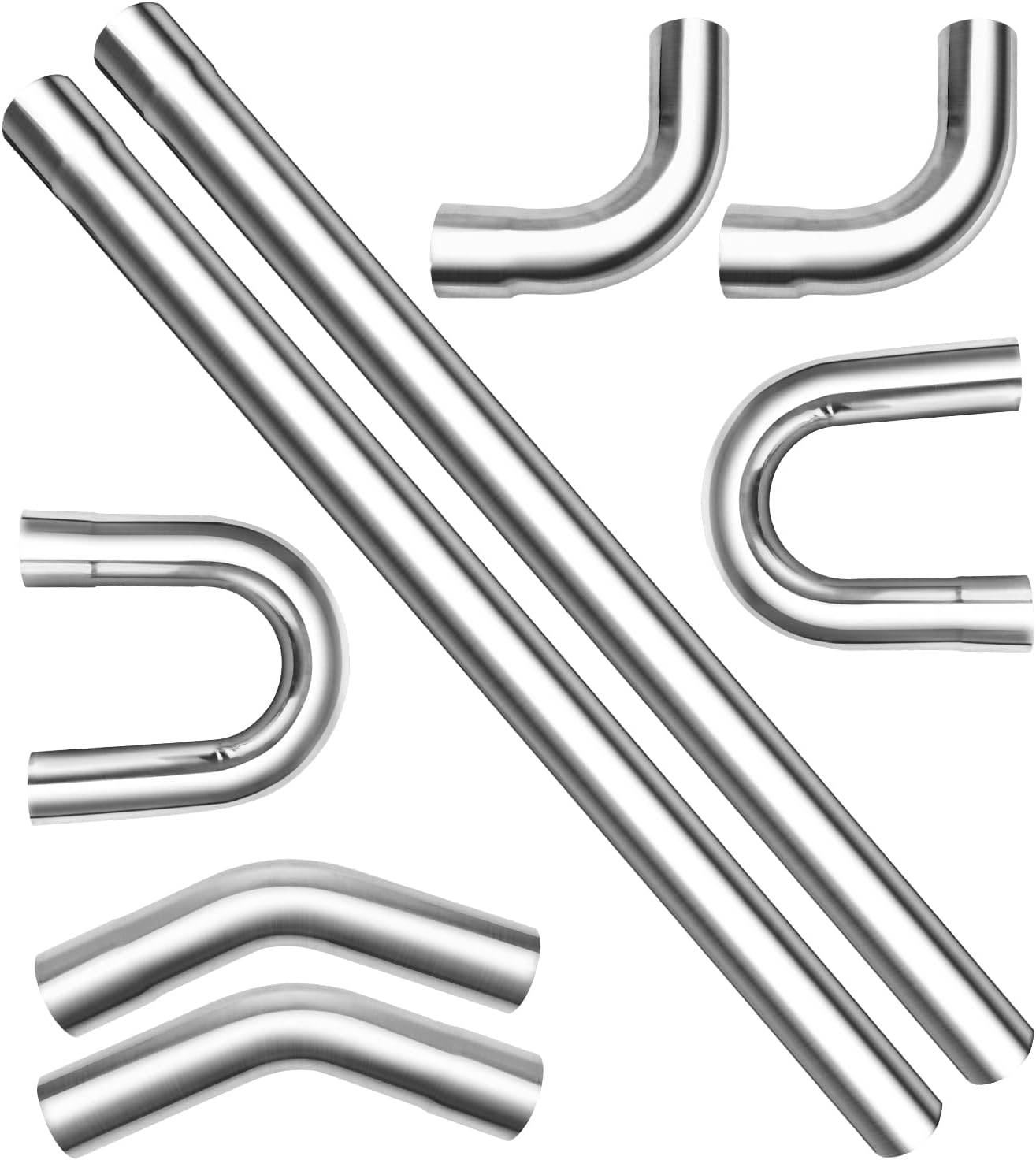 PHILTOP 8Pcs 3" Universal Stainless Steel Exhaust DIY Custom Exhaust Pipe Kit, Tubing Mandrel Bend Pipes Straight & U-Bend Kit EXP334