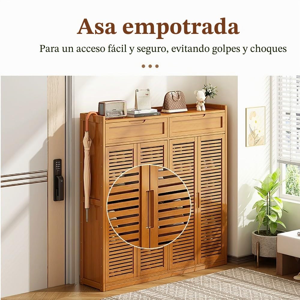 Zapatero de Bambú, Organizador Almacenamiento de Zapatos Multiuso, Panel de Puerta Transpirable, Zapatero con Estantes y Cajón para Sala De Estar, Dormitorio, Armario del Pasillo