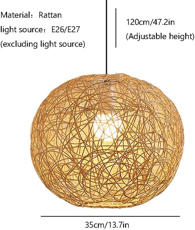 Globe Woven Light Shade Coastal for Kitchen Island Hand-Woven Balls,Home Restaurant Cwicker Lightifor Farmhouse Home Bedroom/35Cm