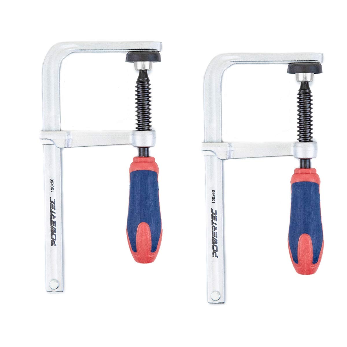 POWERTEC 71410 Quick Screw Guide Rail Clamp for MFT Table and Track Saw Guide Rail System, 5-3/8” Capacity x 2-3/8” Throat Depth, 400lbs Clamping Force, 2 Pack