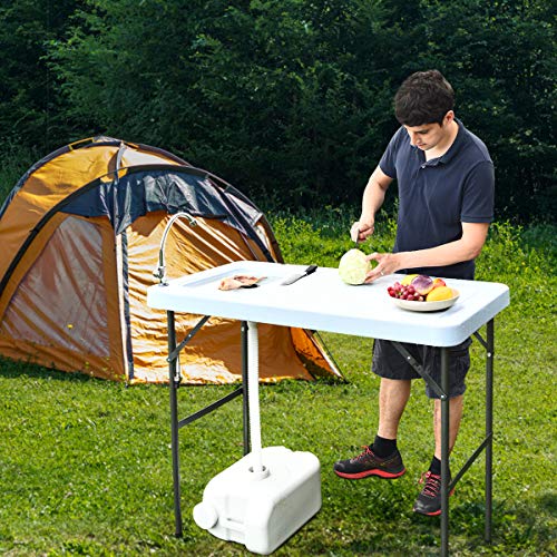 Giantex Fish Cleaning Table, Folding Table W/Sink And Faucet, Camping Table W/Drain Hose, Outdoor Sink Station W/Hose Hook Up, Portable Sink, 45"X 23"X 37" #TOP1