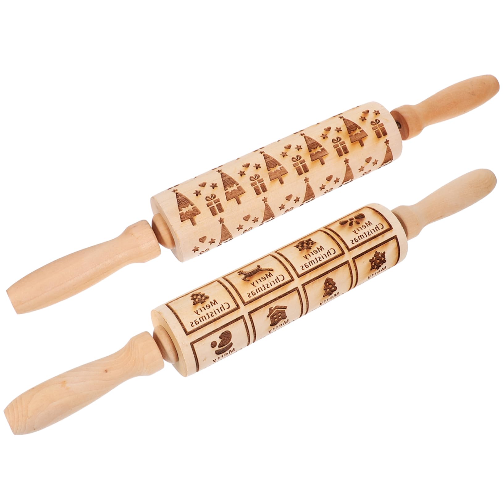 NUOBESTY 4 Juegos Rodillo De Madera Grabado De Navidad Adornos De Navidad Rodillo De Vacaciones Y Alfiler Xmas Rodillo De Madera En Herramienta De Rodillo Para Hornear 2 Piezas * 4
