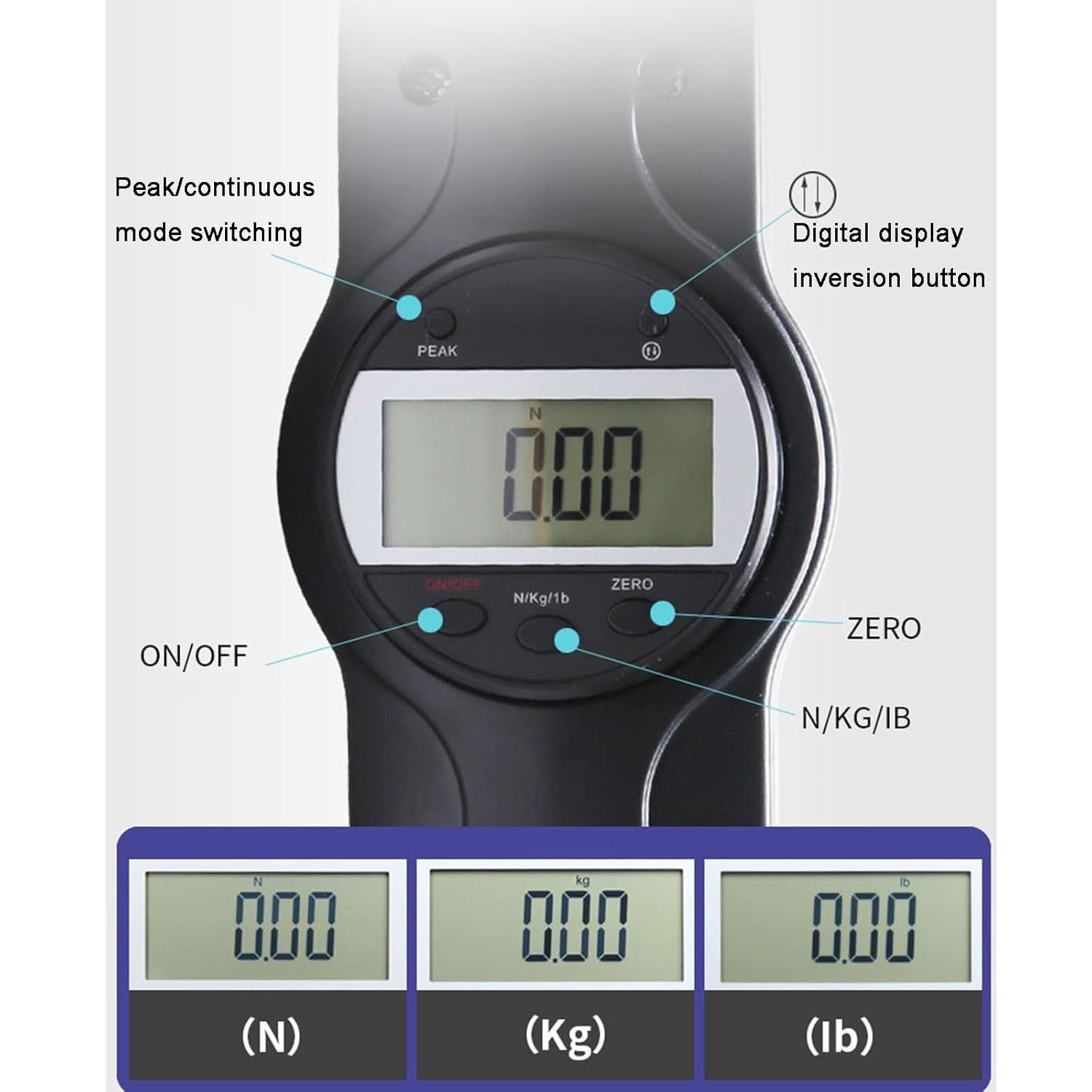 Digital Force Gauge, high Precision Push and Pull Force Gauge, with Real-time/Peak Mode, Units (N, Kg, Lb, Oz), 5 Probes for Tension and Compression Testing(300N)