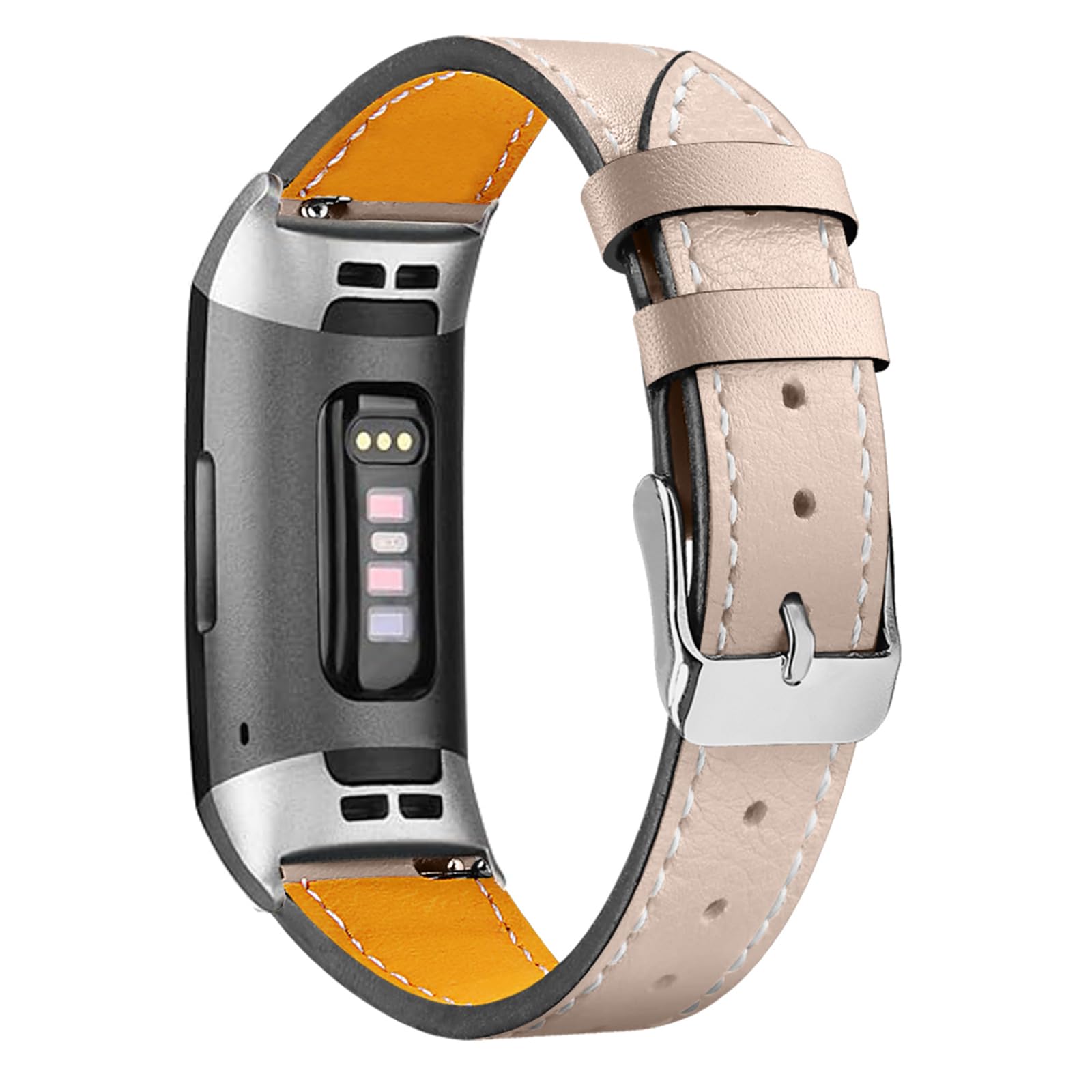 Mtozon Leather Bands Compatible with Fitbit Charge 4/Charge 3, Replacement Accessories Wristband Straps for Women Men, Beige