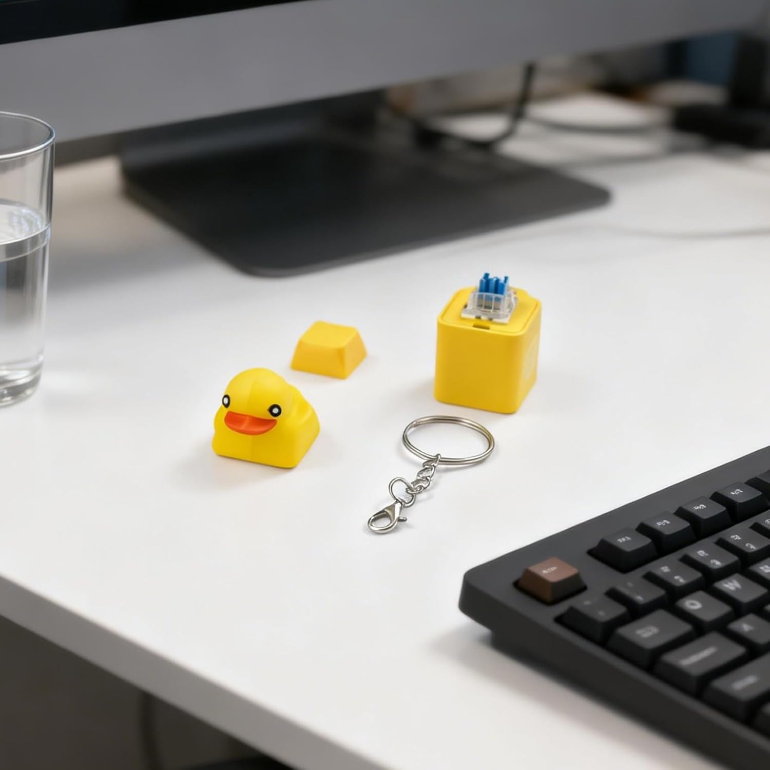 Fidget Toys Adults Keyboard Clicker: Duck Quacking Keychain Keycap with Light-Up Sound & LED Lights for Bags Backpacks, Funny Gifts