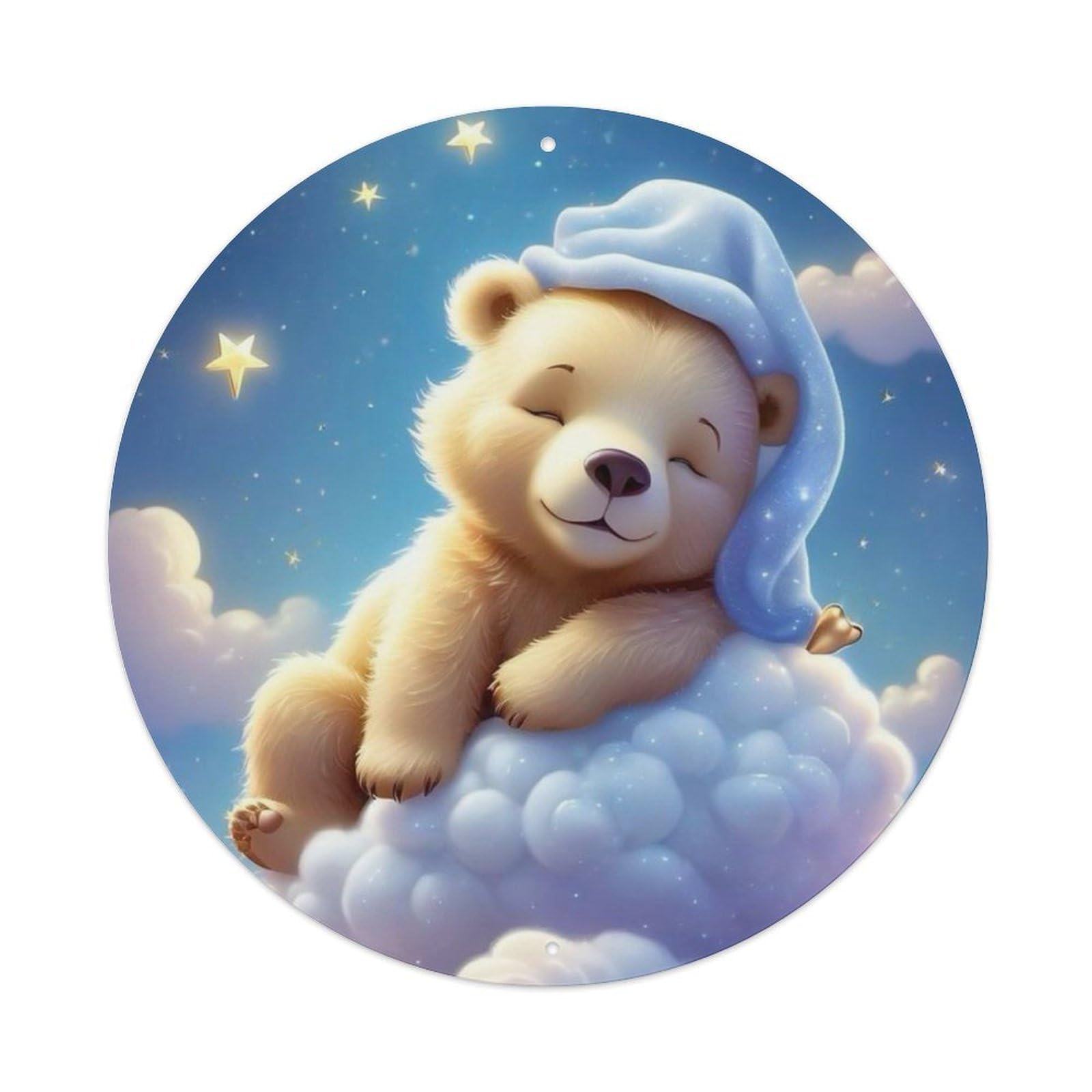 Animal Sleeping Bear Dreamy Starry Night Crescent Moon Vintage Metal Tin Sign Plaque Wall Decor for Cafe, Club Bar, Office, Garden Metal Poster 8x8Inch