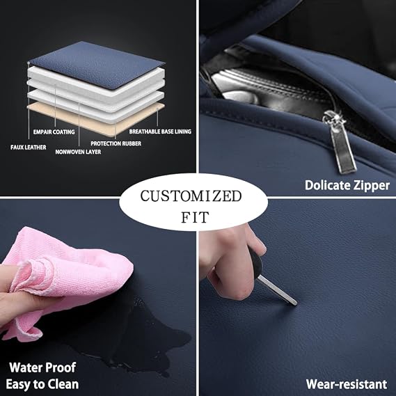 5-Seats Car Seat Covers for Genesis G80 2017-2024 Leather Auto Vehicle Seat Covers Excellent Quality Car Seat Cover,Waterproof Wear-Resistant Seat Cover Airbag Compatible(White&Blue-Luxury)