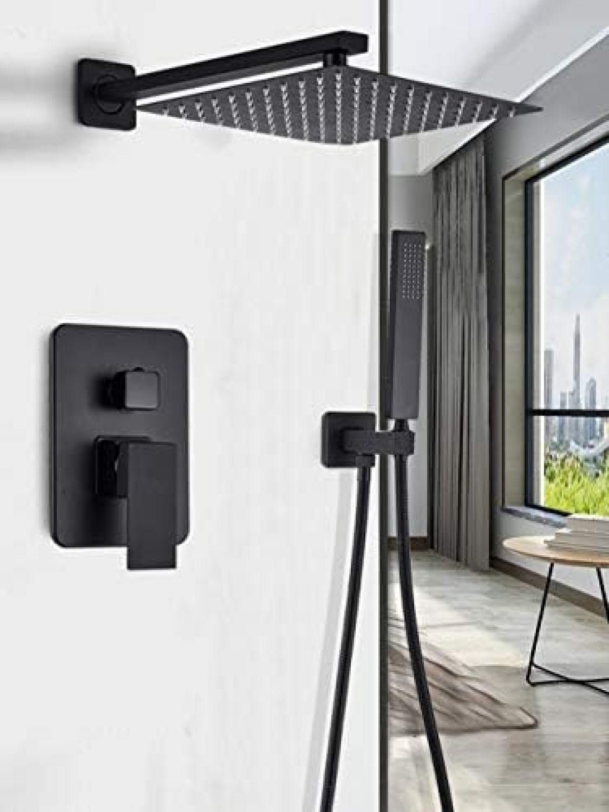 NGDFGR Matte Black Shower Faucet Wall Mounted10 In Rainfall Shower Head Bathroom Shower Tap With Handshower Shower Set Mixer