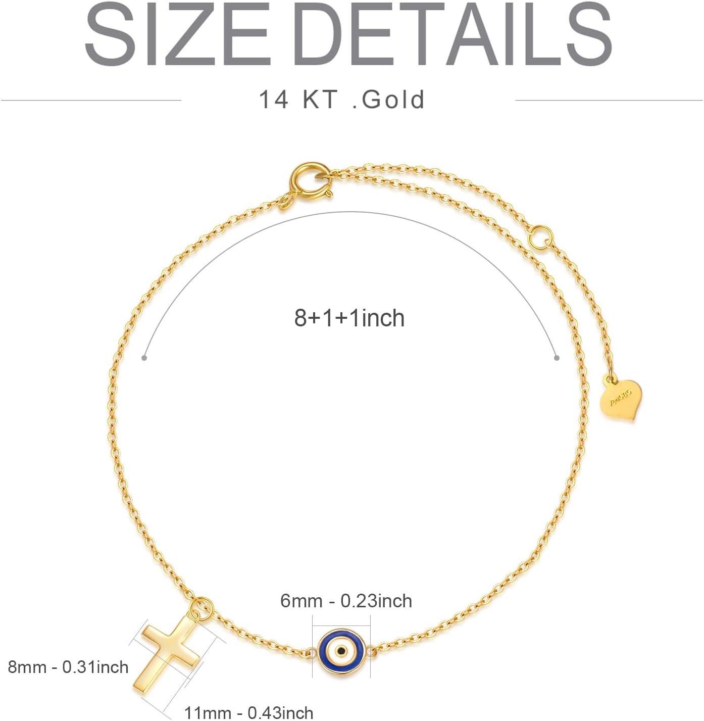 Silwan Solid 14K Gold Evil Eye Bracelet/Anklet for Women, 14kt Yellow Gold Blue Evil Eye Good Luck Protection Ankle Bracelets Fine Jewelry Gifts for Mom Nana