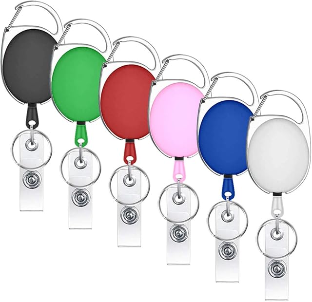 6 Pieces Mixed Colors Carabiner Retractable Badge Reel Clips Lanyard Extender for Key Ring and ID Cards