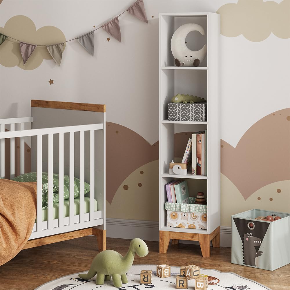 VitaliSpa Scaffale per bambini Malia, Bianco/Artisan, 35.2 x 159.5 cm, adatto per la conservazione di libri e giocattoli
