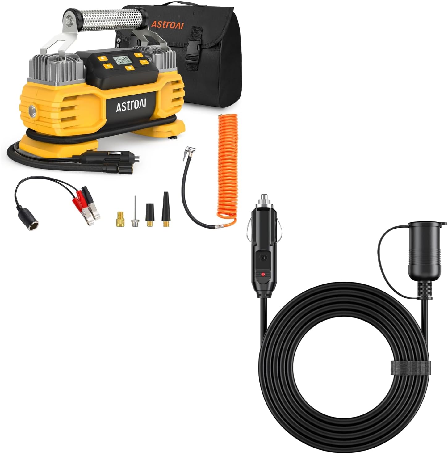 AstroAI Portable 160 PSI Heavy Duty Tire Inflator and 12Ft/12V Cigarette Lighter Extension Cord
