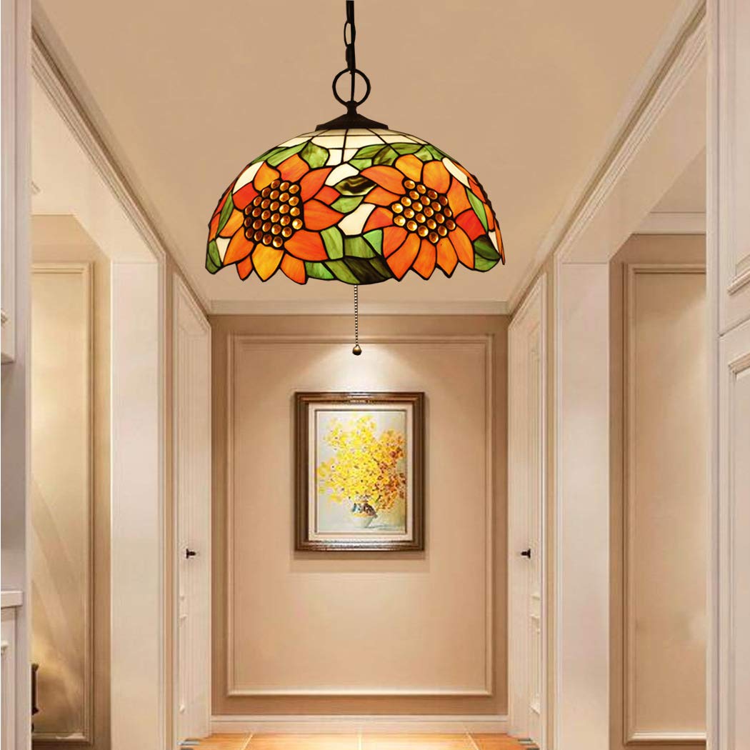 CFWSHJ Témous Pouces Vintage Vingt Pastoral Verre de Tournesol Shade 3 Lumières Style Plafond Lautres pour Le Salon Aislique, B, J