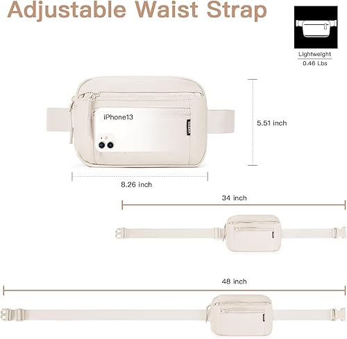 Miniatura 5 de Telena Riñonera para mujer, riñonera cruzada con correa ajustable, color beige