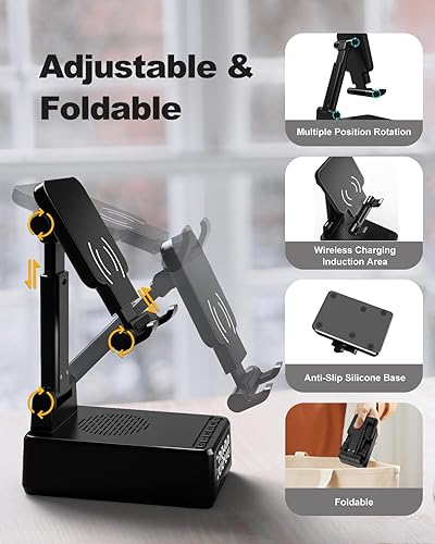 Miniatura 4 de Regalos para hombres Soporte de teléfono celular con altavoz Bluetooth inalámbrico y cargador inalámbrico, soporte de cargador de teléfono con reloj