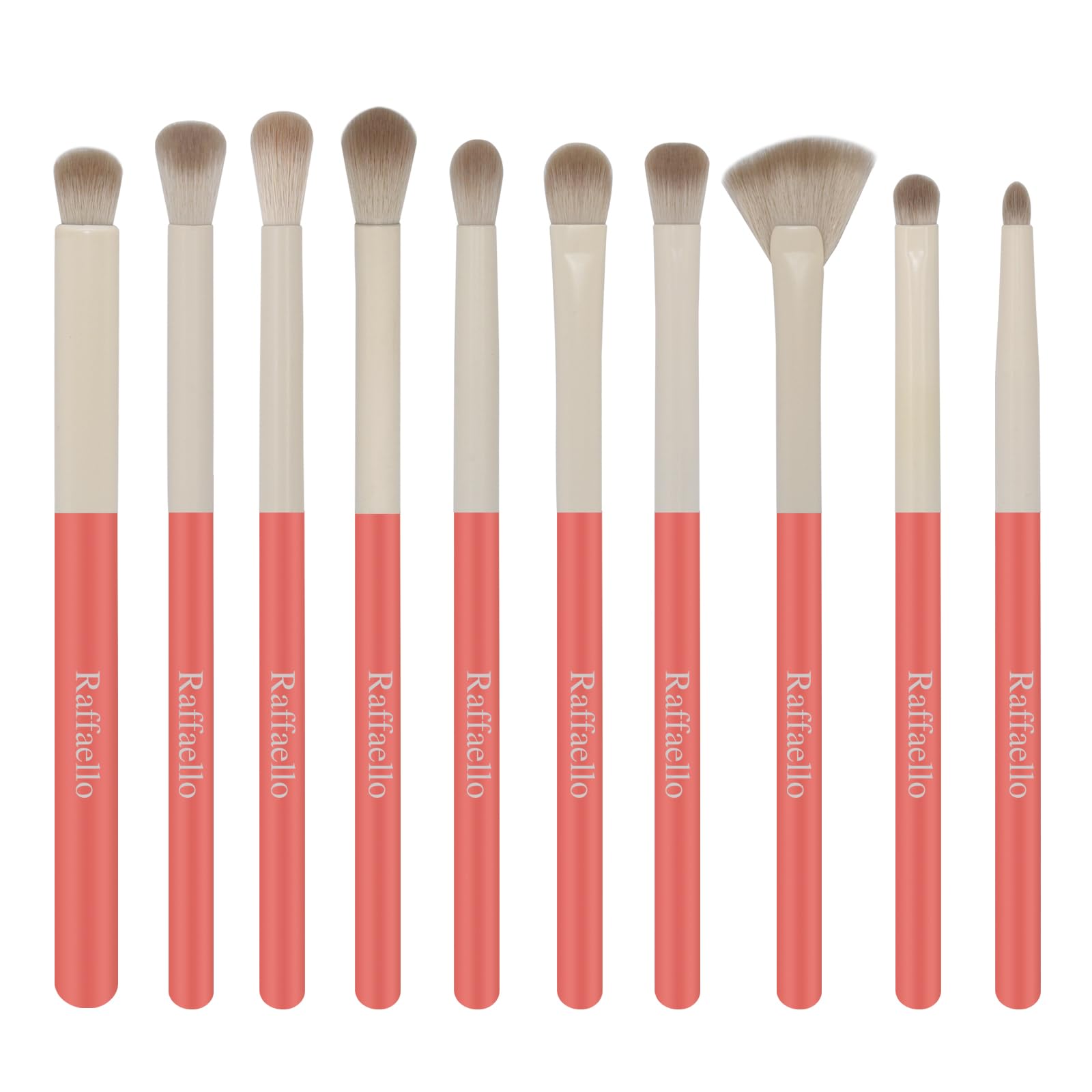 Raffaello Eyeshadow Brush, 10pcs Eye Makeup Brush Set, Professional Eye Brush for Liquid, Cream & Powder Eyeshadow Blendings & Eye Liner Application, Soft Hairs and Wood Handle Pink