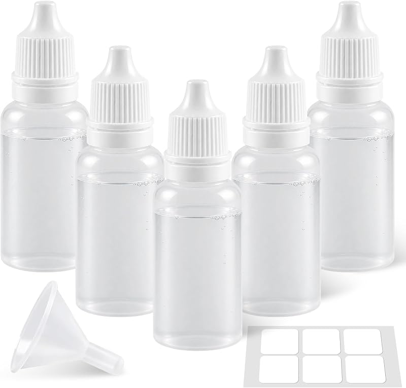 Frascos conta-gotas recarregáveis Adkoat de plástico, 20 mL, com funil e etiquetas, Pacote com 5