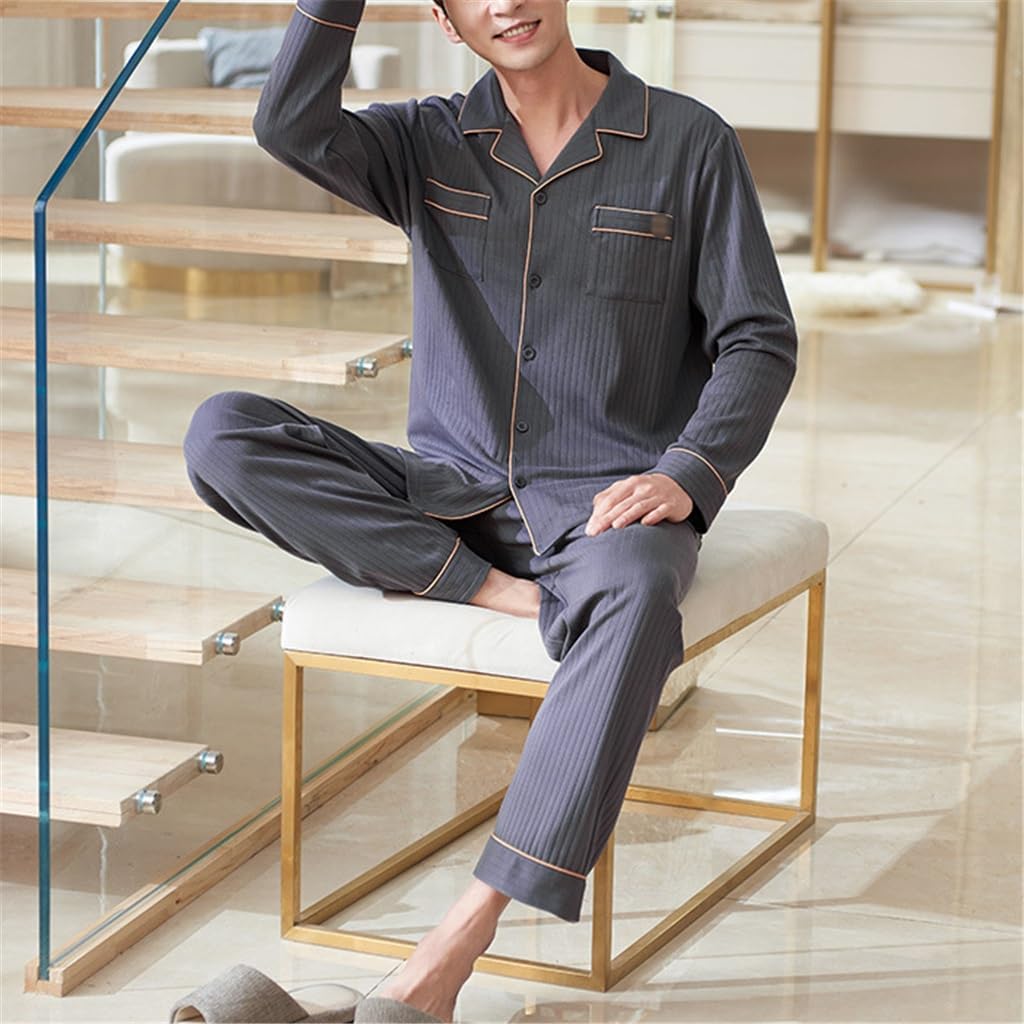 Pajamas for Men Spring and Autumn Thin Section Long-sleeved Cardigan Home Wear Set