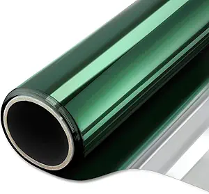 WPCTEV Window Film One Way Mirror Vinyl Daytime Privacy Static Non-Adhesive Decorative Heat Control Anti UV Window Tint for Home and Office Green Silver 6 Mil 29.5 Inch x 6.5 Feet