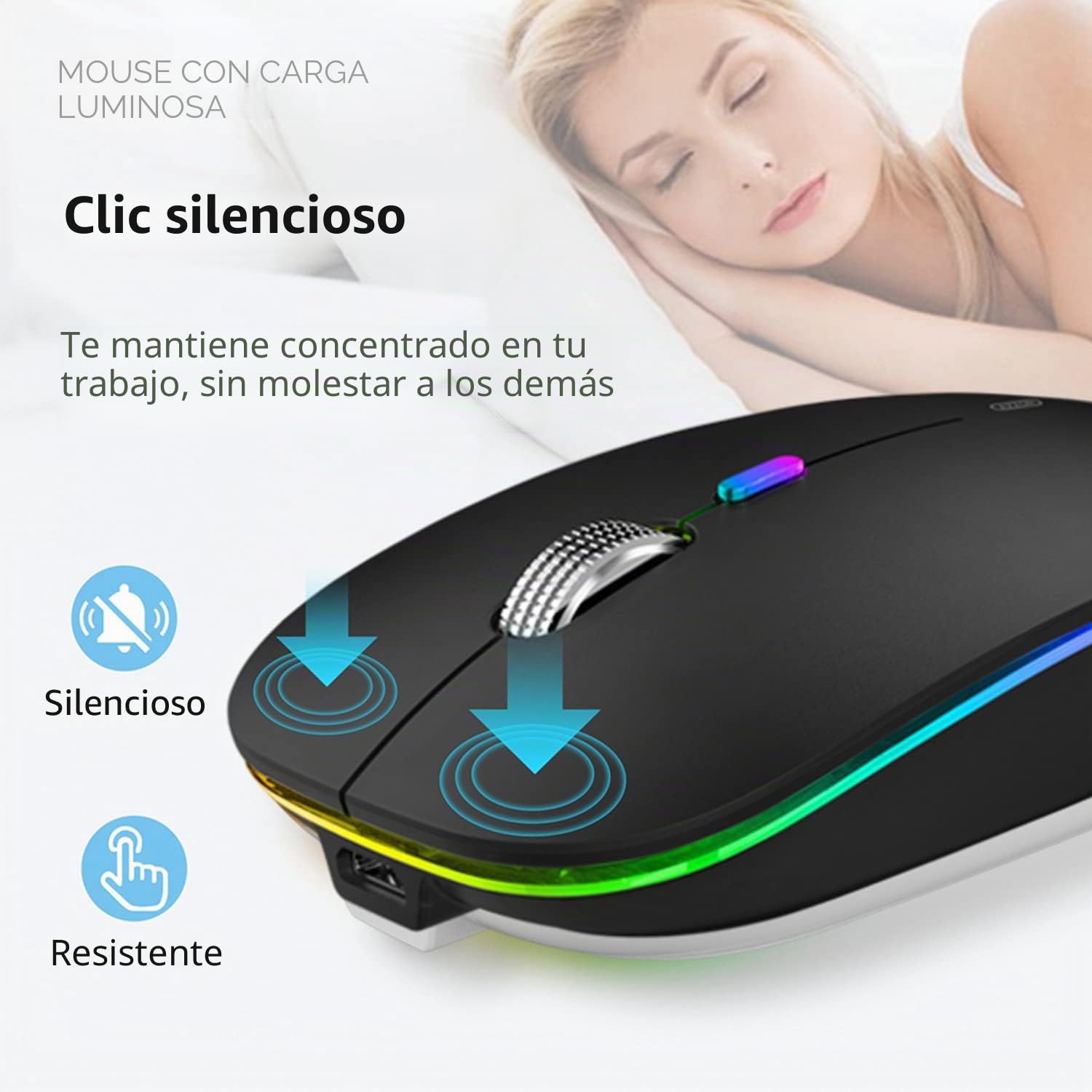Uiosmuph G12 Ratón Inalámbrico, 2.4G Raton ​Inalambrico Recargable con Mini Receptor USB, Mouse Wireless 1600 dpi Ajustables Silencioso Óptico para Portátil, MacBook, PC, Laptop, Negro