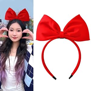 Big Red Bow Headband for Women Girls Knotted Headbands for Thin Thick Hair Decorations for Braids Ponytails Hair