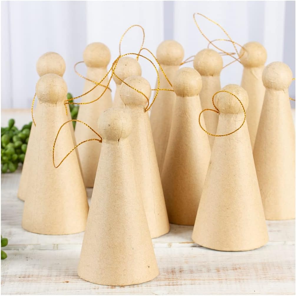 Group of 12 Paper Mache Angel Doll Body Cone Ornaments by Factory Direct Craft - 12 Papier Mache Doll Cones for Crafting Dolls, Holiday Angels, and Christmas Ornaments