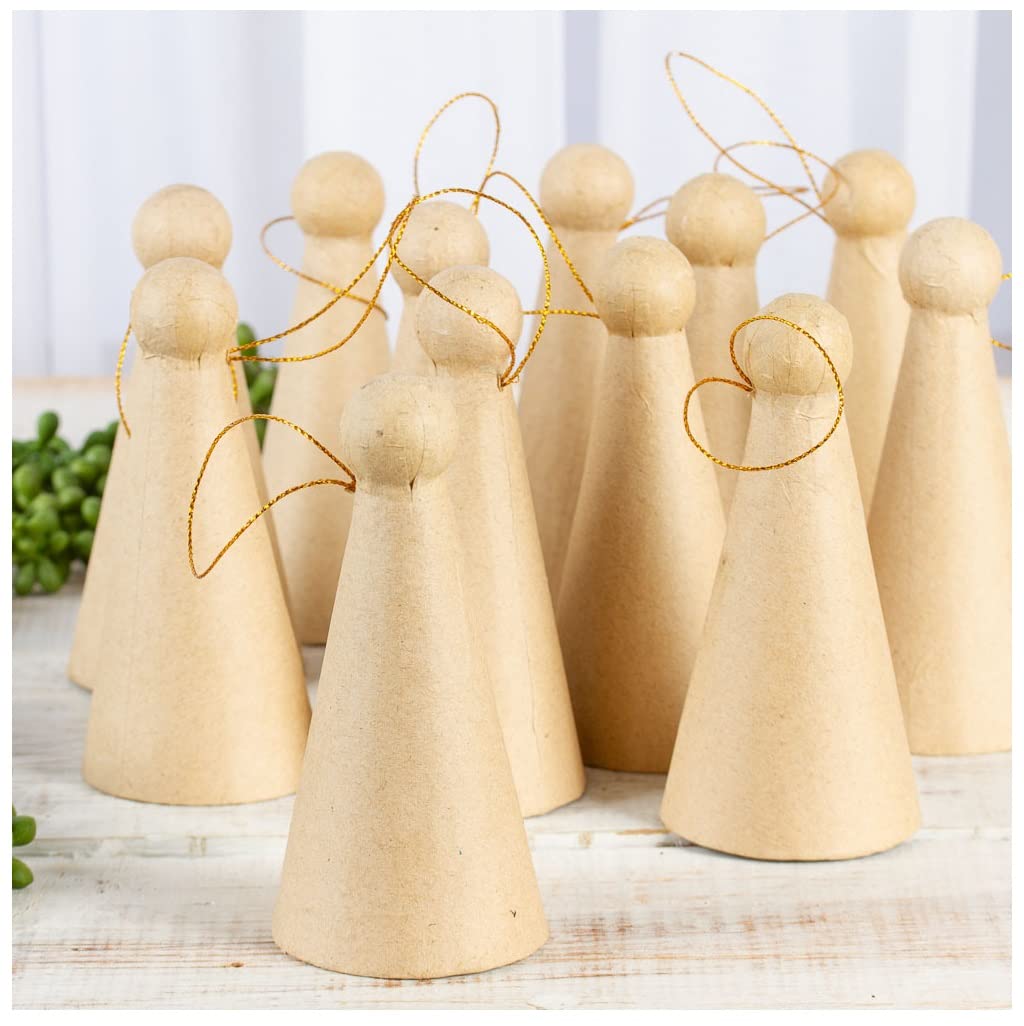 Group of 12 Paper Mache Angel Doll Body Cone Ornaments by Factory Direct Craft - 12 Papier Mache Doll Cones for Crafting Dolls, Holiday Angels, and Christmas Ornaments