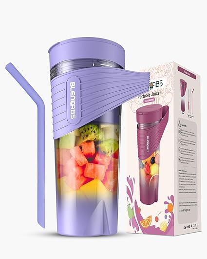 BLENLABS Portable Blender for Smoothie and Juices, 6-Blade Smoothie Blender, 150 Watt Motor Juicer Blender, 1 Year Warranty, Juicer Machine 4000mAh Rechargeable Battery - 460ML (Purple)