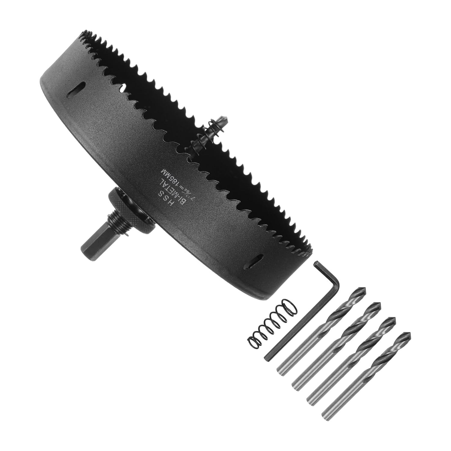HARFINGTON Bi-Metal Hole Saw Kit 185mm (7-9/32") Hole Cutter Set with 1pcs 1/2" Hex Shank Arbor 5pcs 1/4" Center Drill Bits 2ps Springs 1pcs Wrench for Wood Plastic Soft Metal