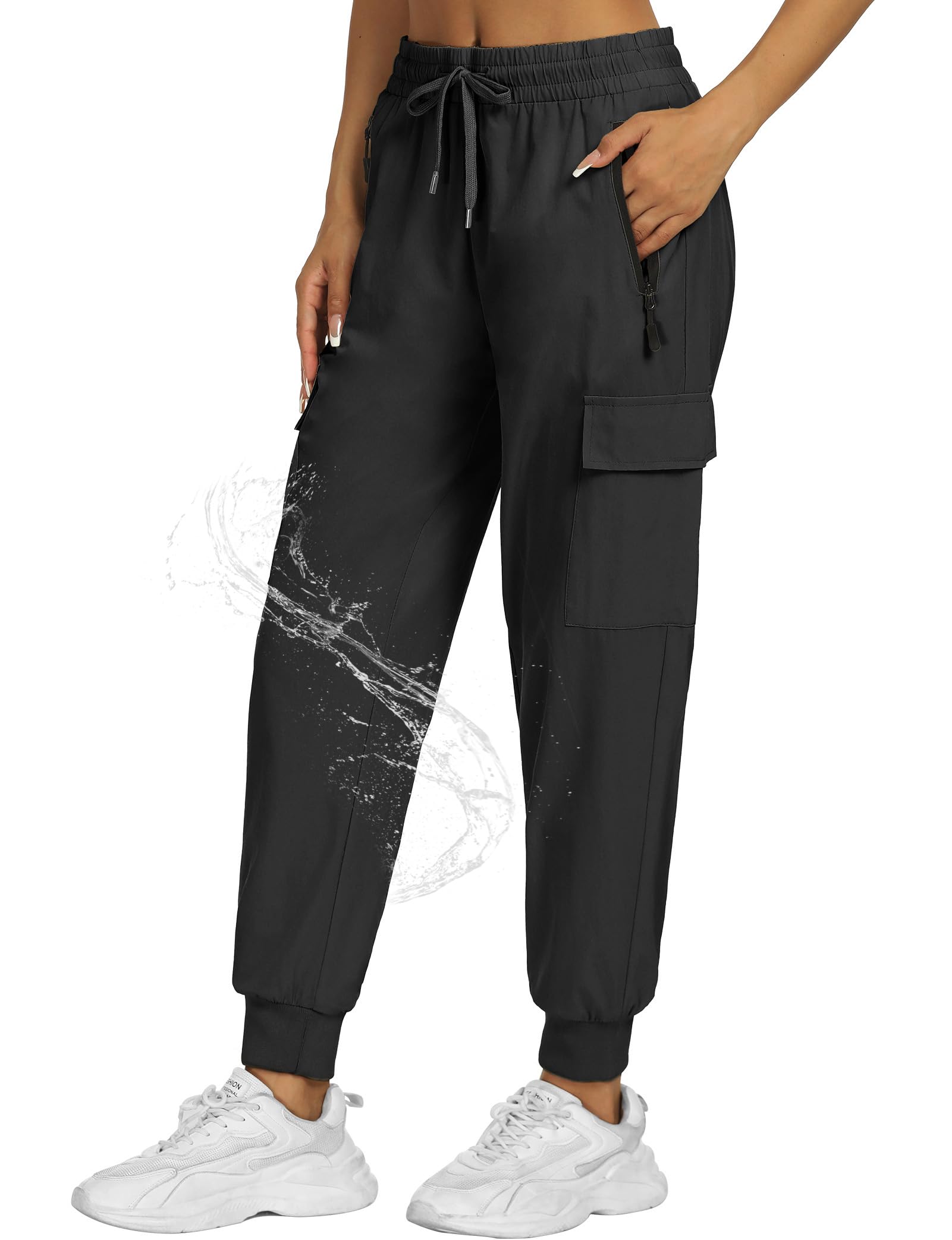 Buauty Womens Hiking Pants Pocketed Cargo Joggers Lightweight Quick Dry Waterproof Pants Elastic Waist Casual Travel Leggings