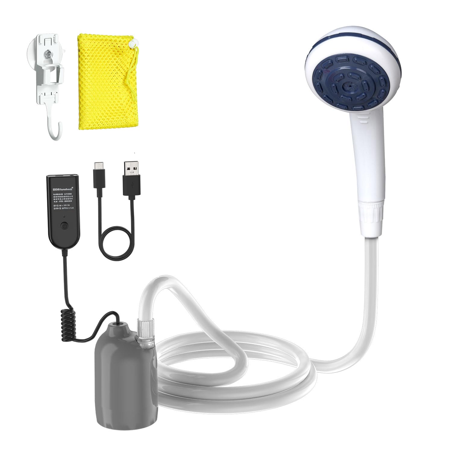 Portable 12V High Pressure Camp Shower Pump Compatible with Car Lighter Plug&PD fast charging portable power banks by USB-C,Outdoor Shower for Camping