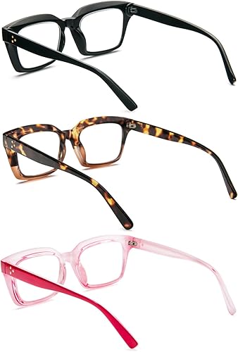Miniatura 10 de MMOWW Gafas de lectura para mujer, de gran tamaño, estilo retro Oprah +2.0, bloqueo de luz azul, lector cuadrado, paquete de 4