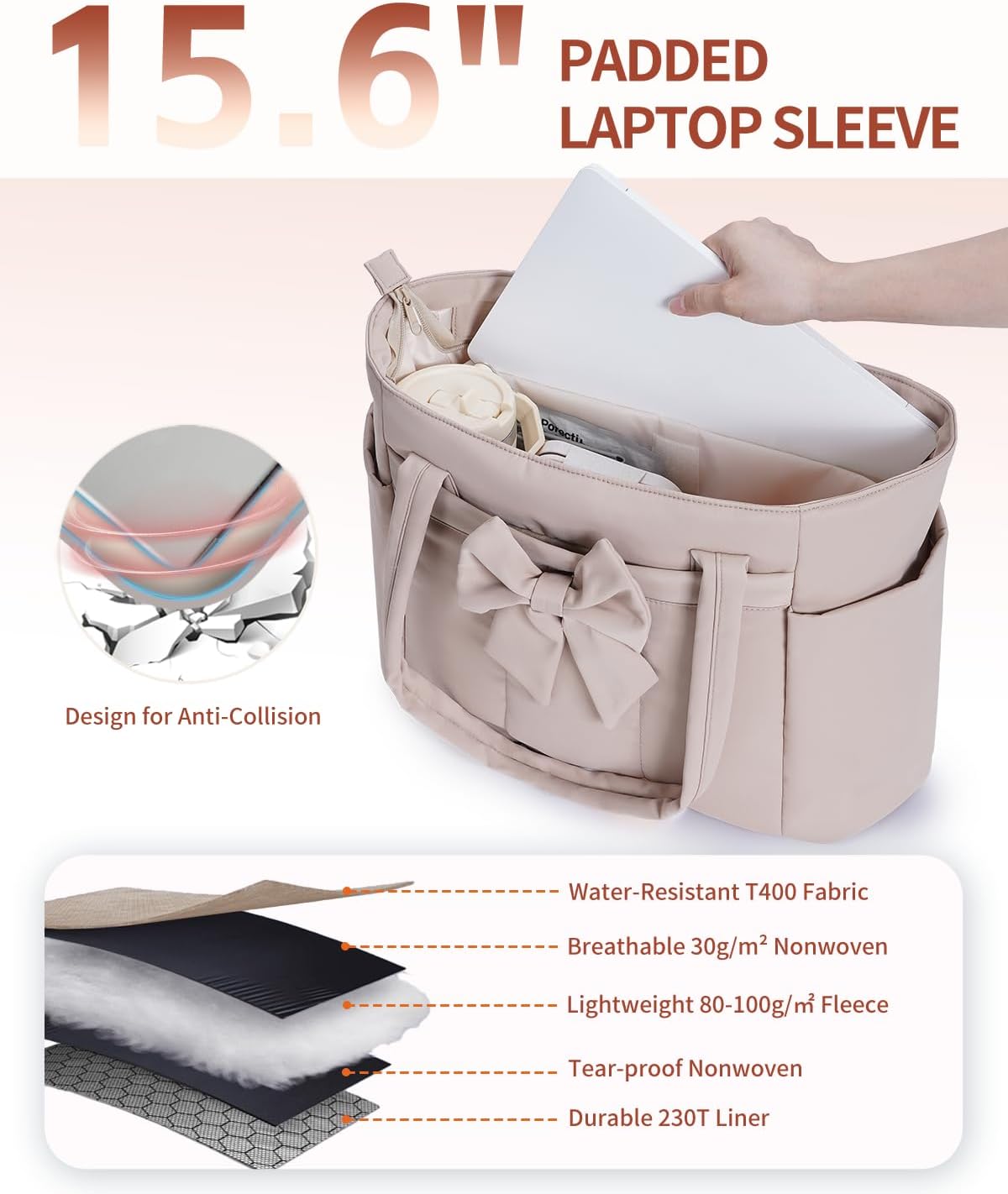 Wandering Nature Puffer Tote Bag for Women, Fits 40oz Tumbler&15.6" Laptop, Nurse Work Bag with Detachable Bow for Gym Travel - Image 7