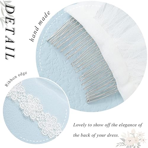 Miniatura 3 de HEREAD Velo de novia de encaje corto de longitud de los dedos velos de tul para novia, accesorios para el cabello con peine para mujeres y niñas