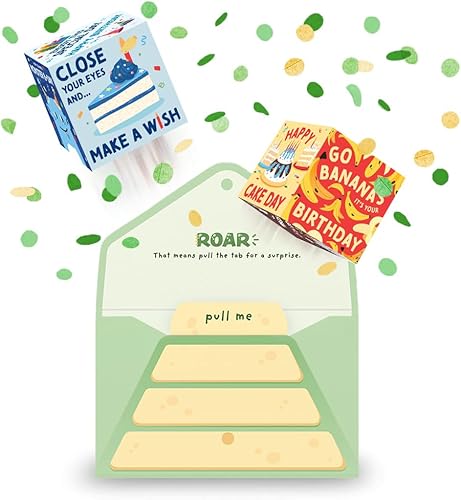 Miniatura 7 de Make It Mine PopBox, la tarjeta de felicitación de cumpleaños de dinosaurio original con confeti explosión para niños con dos cubos de imagen